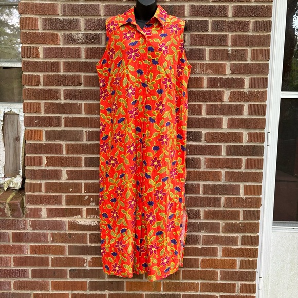 Studio C Dresses & Skirts - Studio C Plus sleeveless Linen Blend Maxi Button Up Orange Floral Dress Sz 16W